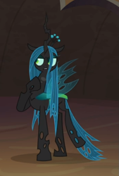 Size: 449x664 | Tagged: safe, screencap, queen chrysalis, changeling, changeling queen, frenemies (episode), cropped, lidded eyes, solo