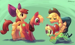 Size: 5308x3184 | Tagged: safe, artist:jggjqm522, apple bloom, applejack, big macintosh, granny smith, earth pony, pony, apple family, male, older, role reversal, stallion, wat, younger