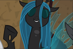 Size: 1391x942 | Tagged: safe, screencap, queen chrysalis, changeling, changeling queen, frenemies (episode), cropped, cute, cutealis, eyes closed, smiling, solo