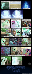 Size: 1100x2550 | Tagged: safe, artist:stinkehund, berry punch, berryshine, bon bon, derpy hooves, lyra heartstrings, pinkie pie, sweetie drops, twilight sparkle, zecora, earth pony, pony, zebra, clothes, comic, crossover, female, filly, fluffy, kissing, lesbian, quantum leap, shipping, twyra