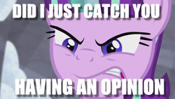 Size: 1280x720 | Tagged: safe, edit, edited screencap, screencap, starlight glimmer, pony, unicorn, the cutie map, angry, female, image macro, mare, meme, opinion, solo