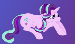 Size: 3400x2000 | Tagged: safe, artist:kiwiscribbles, starlight glimmer, pony, unicorn, floppy ears, gradient background, prone, sad, sadlight glimmer