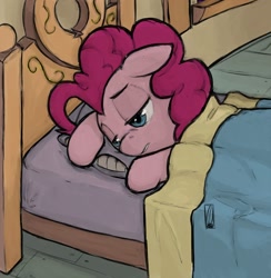 Size: 1754x1800 | Tagged: safe, artist:inkwel-mlp, pinkie pie, earth pony, pony, bed, insomnia, solo