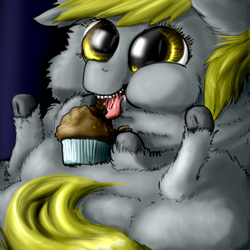 Size: 500x500 | Tagged: safe, artist:shadysmarty, derpy hooves, fluffy pony, pegasus, pony, drool, female, fluffyderpy, mare, muffin, solo