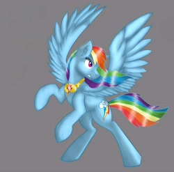 Size: 5700x5640 | Tagged: safe, artist:caramelsunset, derpibooru import, rainbow dash, pegasus, pony, absurd resolution, backwards cutie mark, element of loyalty, gray background, rearing, simple background, solo, spread wings, wings