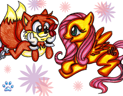 Size: 2153x1683 | Tagged: safe, artist:jayfoxfire, fluttershy, pegasus, pony, crossover, miles "tails" prower, simple background, sonic the hedgehog (series), transparent background