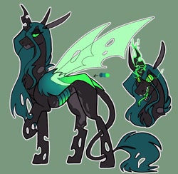 Size: 1000x975 | Tagged: safe, artist:rockin_candies, queen chrysalis, changeling, changeling queen, big ears, fangs, female, forked tongue, glowing horn, horn, leonine tail, magic, open mouth, simple background, slit eyes, solo, spread wings, swirly eyes, teeth, tongue out, wings