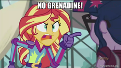 Size: 800x450 | Tagged: safe, edit, edited screencap, screencap, sci-twi, sunset shimmer, twilight sparkle, equestria girls, friendship games, american dad, angry, exploitable meme, grenadine, image macro, meme, sunset yells at twilight