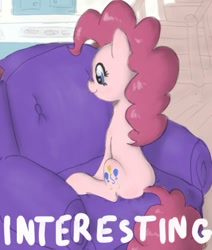 Size: 354x417 | Tagged: safe, artist:239asd, pinkie pie, earth pony, pony, armchair, interesting, meme, smiling, solo