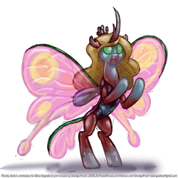 Size: 1500x1500 | Tagged: safe, artist:smudge proof, queen chrysalis, changedling, changeling, changeling queen, changedlingified, commission, horrified, open mouth, purified chrysalis, simple background, sketch, solo, species swap, transparent background