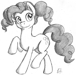 Size: 800x795 | Tagged: safe, artist:dj-black-n-white, pinkie pie, earth pony, pony, monochrome, pigtails, solo