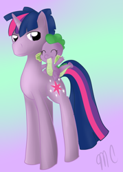 Size: 1637x2289 | Tagged: safe, artist:lupie1324, derpibooru import, barb, dusk shine, spike, twilight sparkle, dragon, riding, rule 63