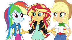 Size: 1280x720 | Tagged: safe, artist:ajpiedash, derpibooru import, applejack, rainbow dash, sunset shimmer, equestria girls, friendship games, simple background, vector