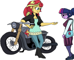 Size: 1024x839 | Tagged: safe, artist:missmayaleanne, sci-twi, sunset shimmer, twilight sparkle, equestria girls, motorcycle