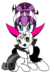 Size: 510x700 | Tagged: safe, artist:30clock, rarity, sweetie belle, pony, undead, unicorn, vampire, vampony, luna eclipsed, clothes, costume, nightmare night, nightmare night rarity, pixiv