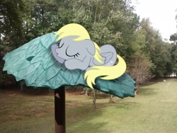 Size: 2592x1944 | Tagged: safe, artist:fercho262, artist:tokkazutara1164, edit, derpy hooves, pegasus, pony, female, irl, mare, photo, plastic, ponies in real life, shadow, sleeping, solo, tree, vector