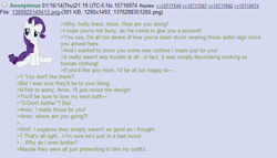 Size: 672x384 | Tagged: safe, rarity, pony, unicorn, /mlp/, 4chan, anon in equestria, greentext, rejection, rejection is magic, sad, text