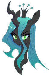 Size: 800x1227 | Tagged: dead source, safe, artist:lolopan, queen chrysalis, changeling, changeling queen, black background, bust, crown, female, jewelry, looking at you, portrait, regalia, simple background, solo, transparent background
