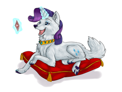 Size: 1600x1200 | Tagged: safe, artist:annakitsun3, rarity, wolf, cushion, magic, solo, species swap, wolfified, wolfity