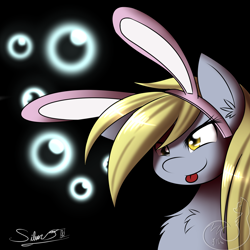 Size: 2000x2000 | Tagged: safe, artist:silverfox057, derpy hooves, pegasus, pony, bunny ears, female, mare, solo, tongue out