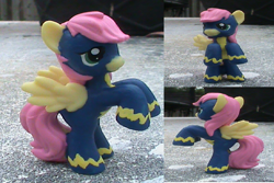 Size: 956x640 | Tagged: safe, artist:krazykari, fluttershy, pegasus, pony, solo, toy, wonderbolts uniform, wondershy