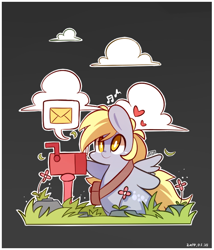 Size: 590x690 | Tagged: safe, artist:php56, derpy hooves, pegasus, pony, bipedal, chibi, dirt cube, female, heart, mail, mailbox, mailpony, mare, pictogram, solo
