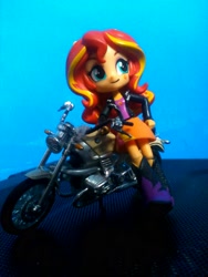 Size: 1944x2592 | Tagged: safe, sunset shimmer, equestria girls, clothes, doll, equestria girls minis, jacket, leather jacket, motorcycle, skirt, solo, toy