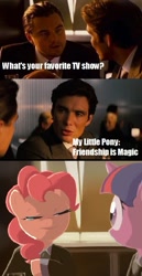 Size: 407x791 | Tagged: safe, derpibooru import, pinkie pie, twilight sparkle, earth pony, pony, cillian murphy, comic, crossover, dom cobb, inception, leonardo dicaprio, meme, robert fischer