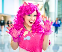 Size: 725x605 | Tagged: safe, artist:aktrez, artist:theoriginalaktrez, pinkie pie, human, clothes, cosplay, fingerless gloves, gloves, irl, irl human, photo, solo