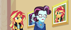 Size: 2128x908 | Tagged: safe, edit, edited edit, principal abacus cinch, sunset shimmer, equestria girls, are you a wizard, edit of an edit of an edit, exploitable meme, glare, meme, sunset's picture frame, unamused