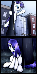 Size: 900x1800 | Tagged: safe, artist:airhooves, rarity, pony, unicorn, rarity takes manehattan, alternate hairstyle, rain, sad, wet mane