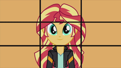 Size: 1280x720 | Tagged: safe, screencap, sunset shimmer, equestria girls, grid, simple background, solo