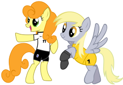 Size: 1536x1062 | Tagged: safe, artist:ironm17, carrot top, derpy hooves, golden harvest, earth pony, pegasus, pony, bipedal, clothes, duo, england, football, gloves, jersey, short-sleeved goalkeeper jersey, simple background, smiling, transparent background, vector, world cup