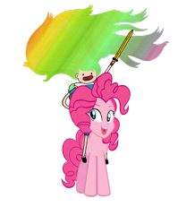 Size: 1024x1174 | Tagged: safe, artist:php50, pinkie pie, hybrid, equestria girls, crossover, finn the human, human head pony, rainbow, sword, wat