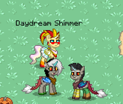 Size: 494x418 | Tagged: safe, discord, eris, sunset shimmer, pony, equestria girls, daydream shimmer, pony town, rule 63