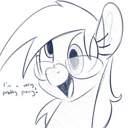 Size: 700x700 | Tagged: safe, artist:goat train, derpy hooves, pegasus, pony, female, glasses, mare, monochrome, open mouth, smiling, solo, truth