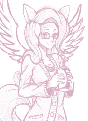 Size: 741x1020 | Tagged: safe, artist:sallymon, fluttershy, cosplay, glasses, humanized, solo, tailed humanization, winged humanization