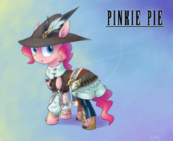 Size: 800x650 | Tagged: safe, artist:yeendip, pinkie pie, earth pony, pony, bard, bard pie, clothes, final fantasy, solo, style emulation