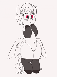 Size: 1280x1750 | Tagged: safe, artist:pabbley, derpibooru import, rainbow dash, pegasus, pony, alternate hairstyle, belly button, bipedal, blushing, butt wings, clothes, partial color, socks, solo