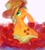 Size: 500x557 | Tagged: safe, artist:rica, applejack, earth pony, pony, apple, looking at you, pixiv, sitting, solo