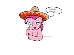 Size: 1400x1050 | Tagged: artist needed, safe, pinkie pie, earth pony, pony, alcohol, drunk, drunkie pie, hat, mexican, simple background, solo, spanish, white background