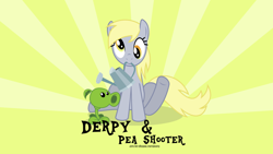 Size: 1024x576 | Tagged: safe, artist:oobrushstrokeoo, derpy hooves, pegasus, pony, female, mare, peashooter, plants vs zombies