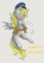 Size: 992x1403 | Tagged: safe, artist:kuang-han, derpy hooves, pegasus, pony, female, mailbag, mailpony, mare, pixiv, solo