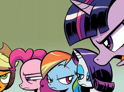 Size: 664x497 | Tagged: safe, artist:andypriceart, derpibooru import, idw, applejack, fluttershy, pinkie pie, rainbow dash, rarity, twilight sparkle, earth pony, pegasus, pony, unicorn, the return of queen chrysalis, spoiler:comic, advertisement, cropped, idw advertisement, mane six, official comic