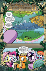 Size: 663x1020 | Tagged: safe, artist:andypriceart, derpibooru import, idw, applejack, fluttershy, pinkie pie, rainbow dash, rarity, twilight sparkle, unicorn twilight, earth pony, pegasus, pony, unicorn, the return of queen chrysalis, spoiler:comic, advertisement, appaloosan mountains, eyeshadow, female, forest of leota, frown, idw advertisement, levitation, lidded eyes, looking at something, magic, makeup, mane six, map, mare, mountain, mountain range, official comic, pointing, raised eyebrow, telekinesis