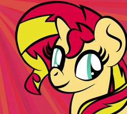 Size: 454x406 | Tagged: safe, artist:tommy-taco, sunset shimmer, pony, unicorn, multicolored hair, red background, simple background, solo, teal eyes