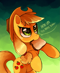 Size: 597x728 | Tagged: safe, artist:si1vr, applejack, earth pony, pony, bread, mouth hold, rearing, schoolgirl toast, silly, silly pony, solo, that pony sure does love apples, toast