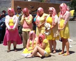 Size: 1483x1205 | Tagged: artist needed, safe, artist:rainbow-pastel, fluttershy, human, convention, cosplay, fanimecon, group photo, irl, irl human, photo