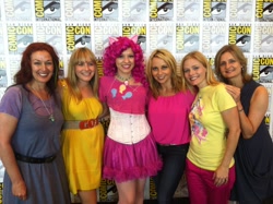 Size: 2048x1529 | Tagged: safe, artist:aktrez, pinkie pie, human, andrea libman, cathy weseluck, cosplay, irl, irl human, meghan mccarthy, photo, tabitha st. germain, tara strong, voice actor