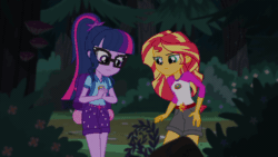 Size: 1280x720 | Tagged: safe, screencap, sci-twi, sunset shimmer, twilight sparkle, equestria girls, legend of everfree, animated, gif